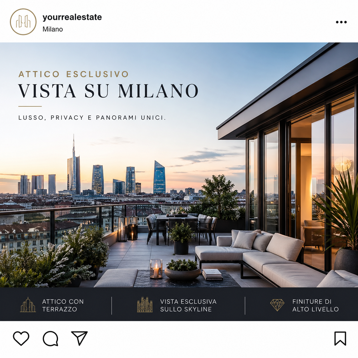 Post Instagram — Attico con vista sui tetti di Brera, Milano · €1.280.000